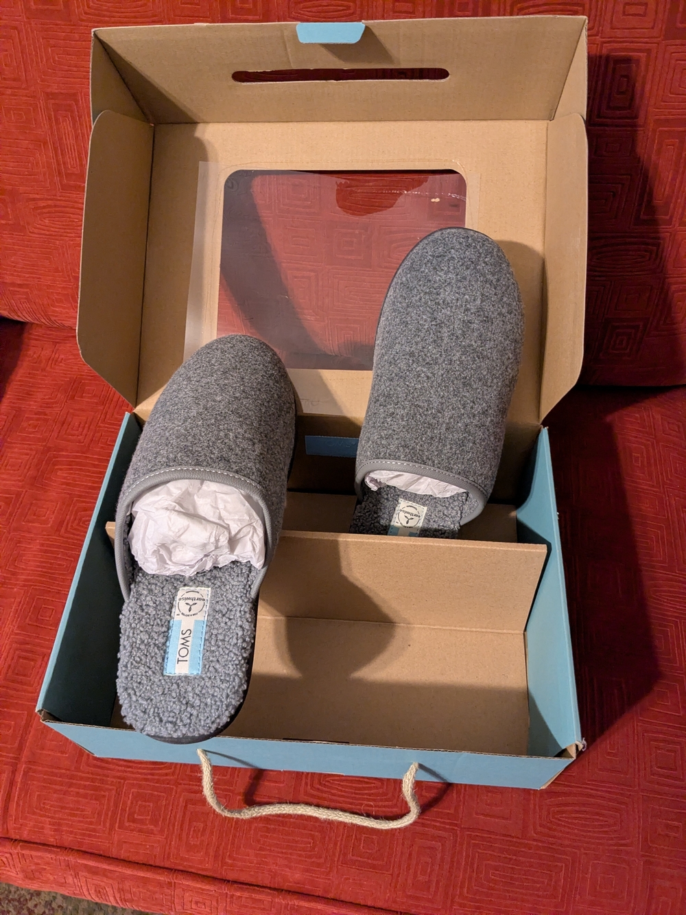 TOMS Grey Felt Slip-On Sherpa-Lined Mules
